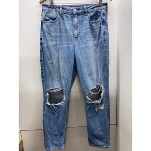 American Eagle Mom Jeans Womens 12 Short Distressed Blue High Rise Denim